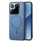 Per Xiaomi 15 Pro Custodia per telefono con retro in PU Magsafe a tinta unita (blu)