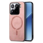 Per Xiaomi 15 Pro Custodia per telefono con retro in PU Magsafe tinta unita (rosa)