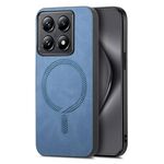 Per Xiaomi 14T Pro Custodia per telefono con retro in PU Magsafe in tinta unita (blu)