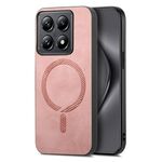Per Xiaomi 14T Pro Custodia per telefono con retro in PU Magsafe tinta unita (rosa)