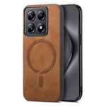 Per Xiaomi 14T Pro Custodia per telefono con retro in PU Magsafe in tinta unita (marrone)