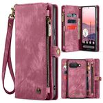 Per Google Pixel 9a CaseMe 008 Custodia in pelle multifunzionale staccabile (rosso vino)