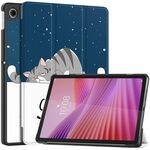 Per Lenovo Tab 10.1 / K10 2nd / S10 Custer Painted 3-Fold Holder Custodia in pelle per tablet intelligente (Lazy Cat)