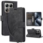Per Xiaomi 14T Pro Custodia in pelle goffrata con motivo a farfalla Orchid (nero)