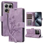 Per Xiaomi 14T Pro Custodia per telefono in pelle goffrata con motivo a farfalla orchidea (viola)