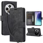 Per Redmi 14C 4G / Poco C75 Custodia in pelle goffrata con motivo a farfalla orchidea (nero)