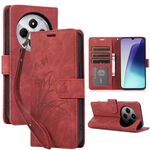 Per Redmi 14C 4G / Poco C75 Custodia in pelle goffrata con motivo a farfalla orchidea (rosso)