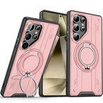 Per Samsung Galaxy S24 Ultra 5G Supporto ad anello rotante Custodia magnetica per telefono MagSafe (rosa)