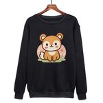 Felpa girocollo casual larga con stampa scoiattolo, stampa su richiesta, taglia: XXXL (nero)