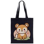 Borsa in tela stampata con scoiattolo, stampa su richiesta, dimensioni: 25x20 cm (nero)