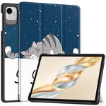 Custodia per tablet in pelle con supporto a 3 pieghe dipinto Custer per Honor Pad X9 Pro (Lazy Cat)