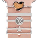 Smart Watch Universale Cinturino in Silicone Anello Decorativo Accessori in Metallo, Stile: Amore Cuore Leopardo Argento