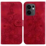 Per OPPO Reno13 F 4G / 5G Custodia in pelle goffrata Lily (rosso)