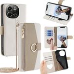 Per Tecno Pova 6 Neo 5G / Spark 30 5G Custodia a tracolla in pelle con texture Litchi (bianca)