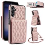 Per Samsung Galaxy S25 5G YM015 Crossbody Rhombic Card Bag RFID Custodia per telefono (oro rosa)