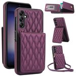 Per Samsung Galaxy S25 5G YM015 Crossbody Rhombic Card Bag RFID Custodia per telefono (viola scuro)