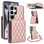 Per Samsung Galaxy S25 Ultra 5G YM015 Crossbody Rhombic Card Bag RFID Custodia per telefono (oro rosa)