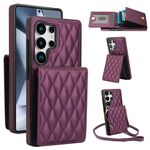 Per Samsung Galaxy S25 Ultra 5G YM015 Crossbody Rhombic Card Bag RFID Custodia per telefono (viola scuro)