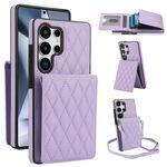 Per Samsung Galaxy S25 Ultra 5G YM015 Crossbody Rhombic Card Bag RFID Custodia per telefono (viola chiaro)