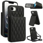 Per iPhone 16e YM015 Borsa a tracolla con rombi e porta carte RFID Custodia per telefono (nero)