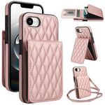 Per iPhone 16e YM015 Borsa a tracolla con rombi e porta carte RFID Custodia per telefono (oro rosa)