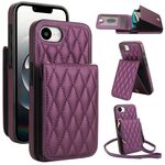 Per iPhone 16e YM015 Borsa a tracolla con rombi e porta carte RFID Custodia per telefono (viola scuro)