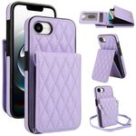 Per iPhone 16e YM015 Borsa a tracolla con rombi e porta carte RFID Custodia per telefono (viola chiaro)