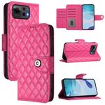 Per Asus Zenfone 12 Ultra Custodia in pelle con texture rombica e cordino (rosso rosa)