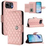 Per Asus Zenfone 12 Ultra Custodia in pelle con texture rombica e cordino (rosa corallo)