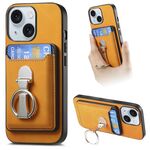 Per iPhone 15 Plus Retro Folding Ring Holder Card Bag MagSafe Custodia per telefono (giallo)