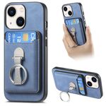 Per iPhone 13 Retro Folding Ring Holder Card Bag MagSafe Custodia per telefono (blu)