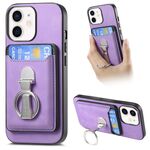 Per iPhone 11 Retro Folding Ring Holder Card Bag MagSafe Custodia per telefono (viola)
