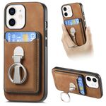 Per iPhone 11 Retro Folding Ring Holder Card Bag MagSafe Custodia per telefono (marrone)