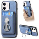 Per iPhone 11 Retro Folding Ring Holder Card Bag MagSafe Custodia per telefono (blu)