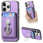 Per iPhone 11 Pro Max Retro Folding Ring Holder Card Bag MagSafe Custodia per telefono (viola)