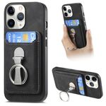 Per iPhone 11 Pro Max Retro Folding Ring Holder Card Bag MagSafe Custodia per telefono (nero)