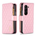 Per Samsung Galaxy Z Fold5 Diamond Lattice Zipper Wallet Custodia in pelle per telefono a conchiglia (rosa)