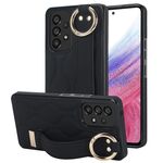 Per Samsung Galaxy A53 5G Custodia per telefono in PU antiscivolo con copertura totale con cinturino (nero)