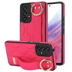 Per Samsung Galaxy A53 5G Custodia antiscivolo per telefono in PU con anello a copertura totale con cinturino (rosa rossa)