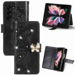 Per Samsung Galaxy Z Fold5 5G Custodia per cellulare in pelle goffrata con fiore d'amore con strass farfalla (nero)