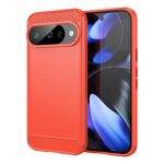 Per Google Pixel 10 Pro Custodia per telefono in TPU con texture spazzolata in fibra di carbonio (rosso)