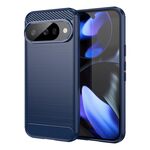 Per Google Pixel 10 Pro Custodia per telefono in TPU con texture spazzolata in fibra di carbonio (blu)