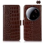 Custodia per telefono in pelle di vacchetta con strato superiore in coccodrillo ultra per Xiaomi 15 (marrone)