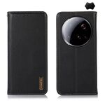 Custodia per telefono in pelle di vacchetta con strato superiore in nappa KHAZNEH per Xiaomi 15 Ultra (nera)