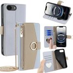 Per iPhone 16e Custodia per telefono in pelle con texture Litchi a tracolla (blu)