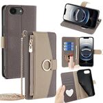 Per iPhone 16e Custodia a tracolla in pelle con texture Litchi (grigio)