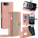 Per iPhone 16e Custodia a tracolla in pelle con trama litchi (rosa)