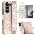 Per Samsung Galaxy Z Fold6 VIETAO Custodia per telefono in pelle colorata integrata con cinturino elastico (rosa)