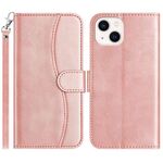 Per iPhone 13 mini Custodia in pelle a forma di S con doppia piegatura (oro rosa)
