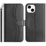 Per iPhone 13 mini Custodia per telefono in pelle a forma di S a doppia piega (nera)
